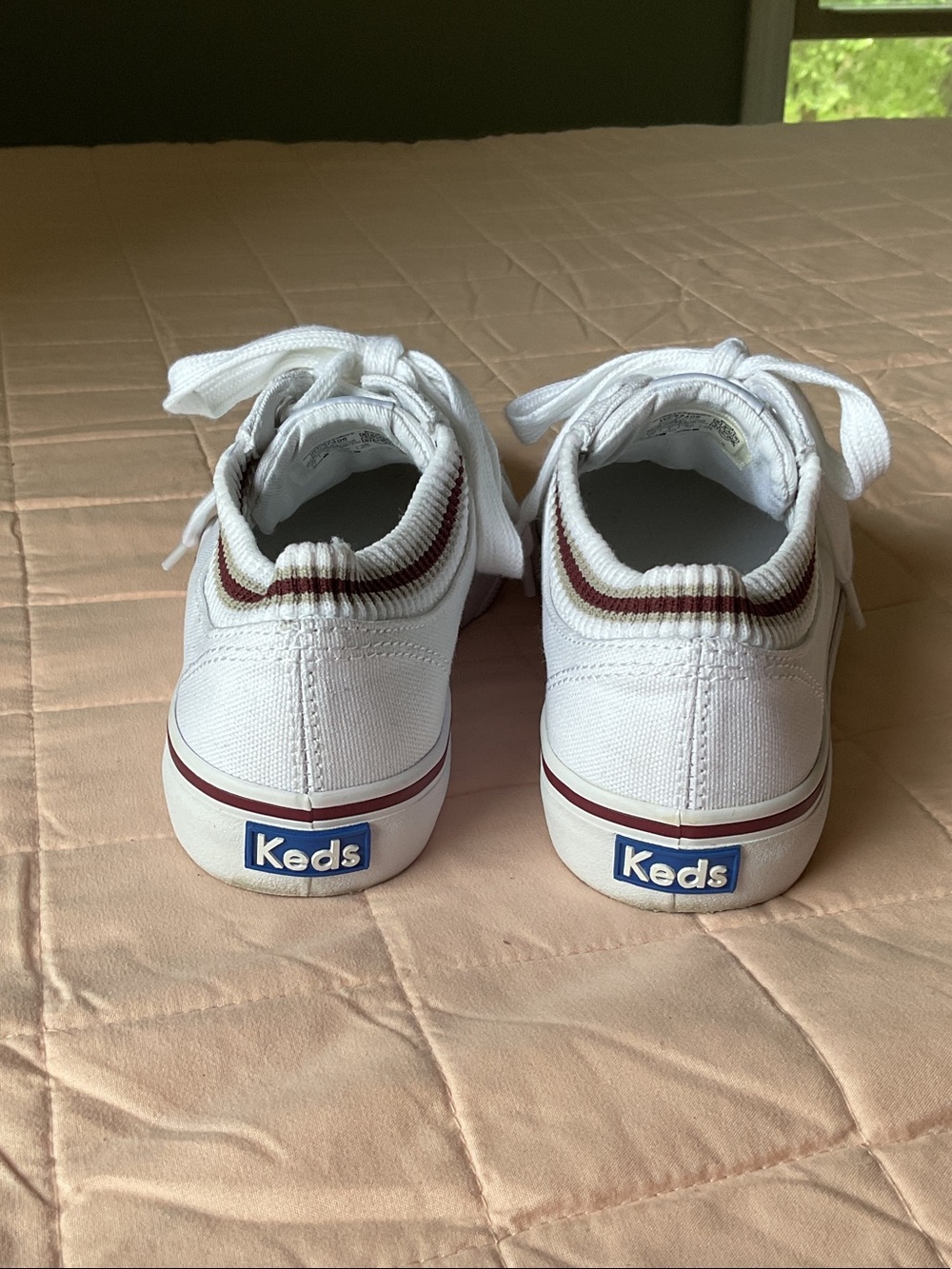 Keds White Canvas Low-Top Sneakers with Burgundy Trim - Picture 3 of 5